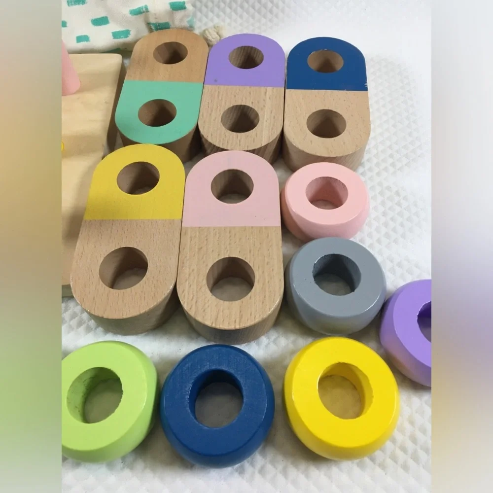 Kiwico Panda Crate Wooden Color Sorting Peg  Ring Toy Educational Puzzle Toddler